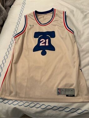 Nike kids Philadelphia Bell  Embiid #21 Basketball Jersey with Blue and Red Trim